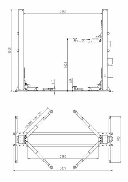 Pacini PC4000FE technical drawing with dimensions